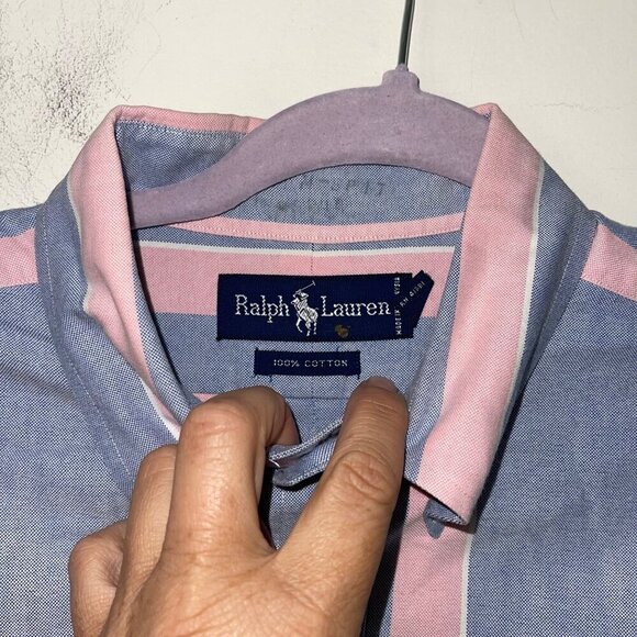 Ralph Lauren Vintage Mens Shirt Size 34 Blue Striped Button Down Pure Cotton - Picture 4 of 9